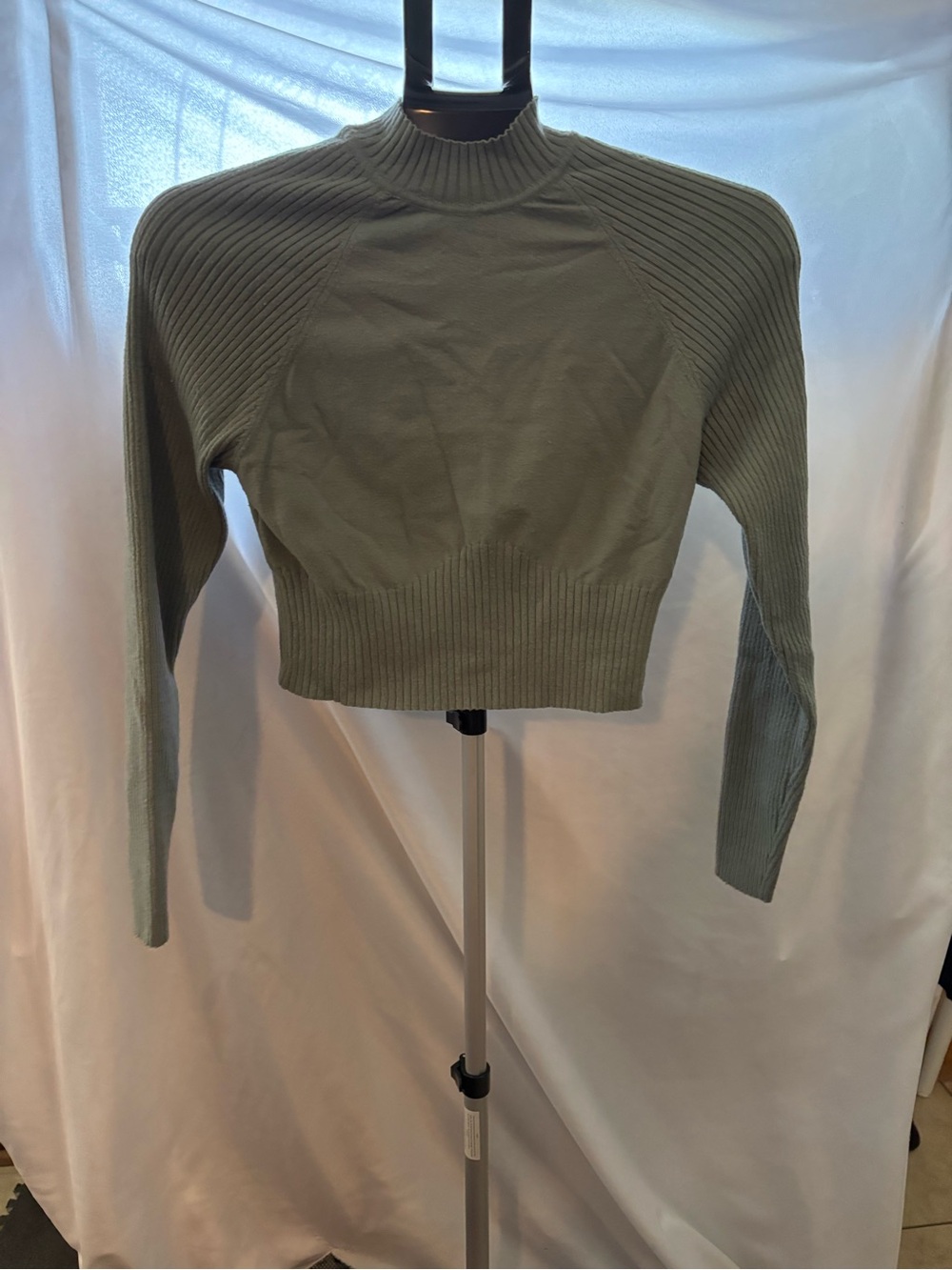 La Hearts Ribbed Mock Neck Cropped Sweater in Sage